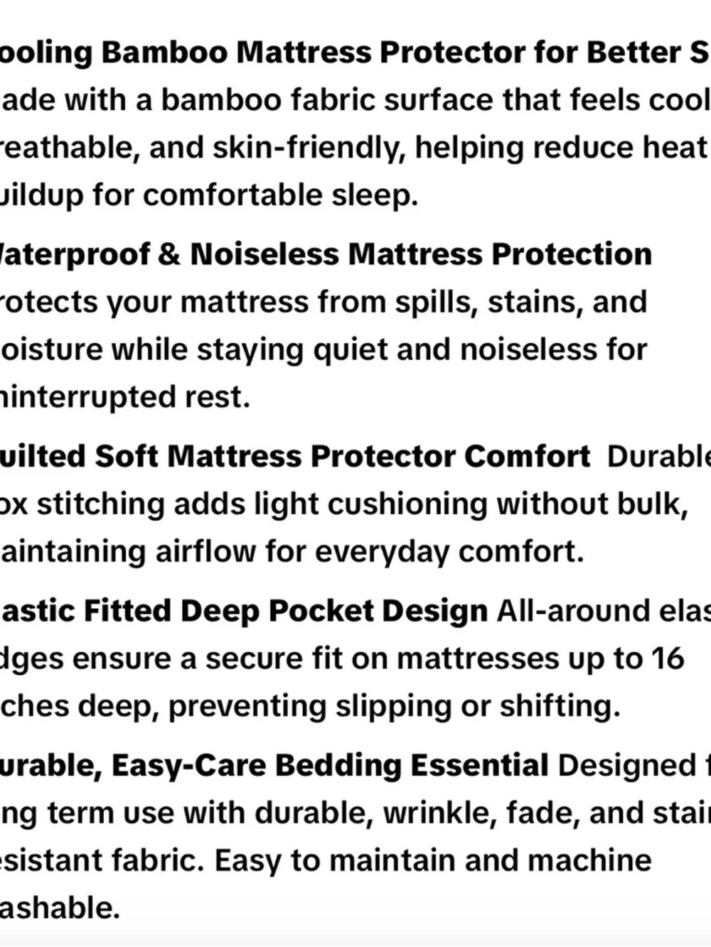Twin XL size Bamboo Waterproof Mattress Protector with 16